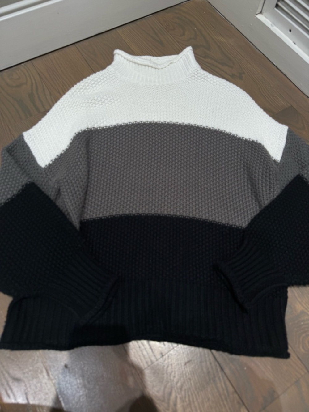 Colorblock Mock Neck Knit Sweater - White, Gray & Black